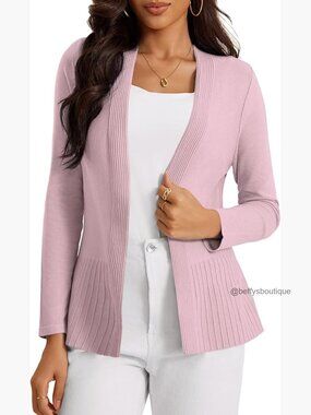Long Sleeve Rib Knit Open Front Cardigan Sweater Draped Casual